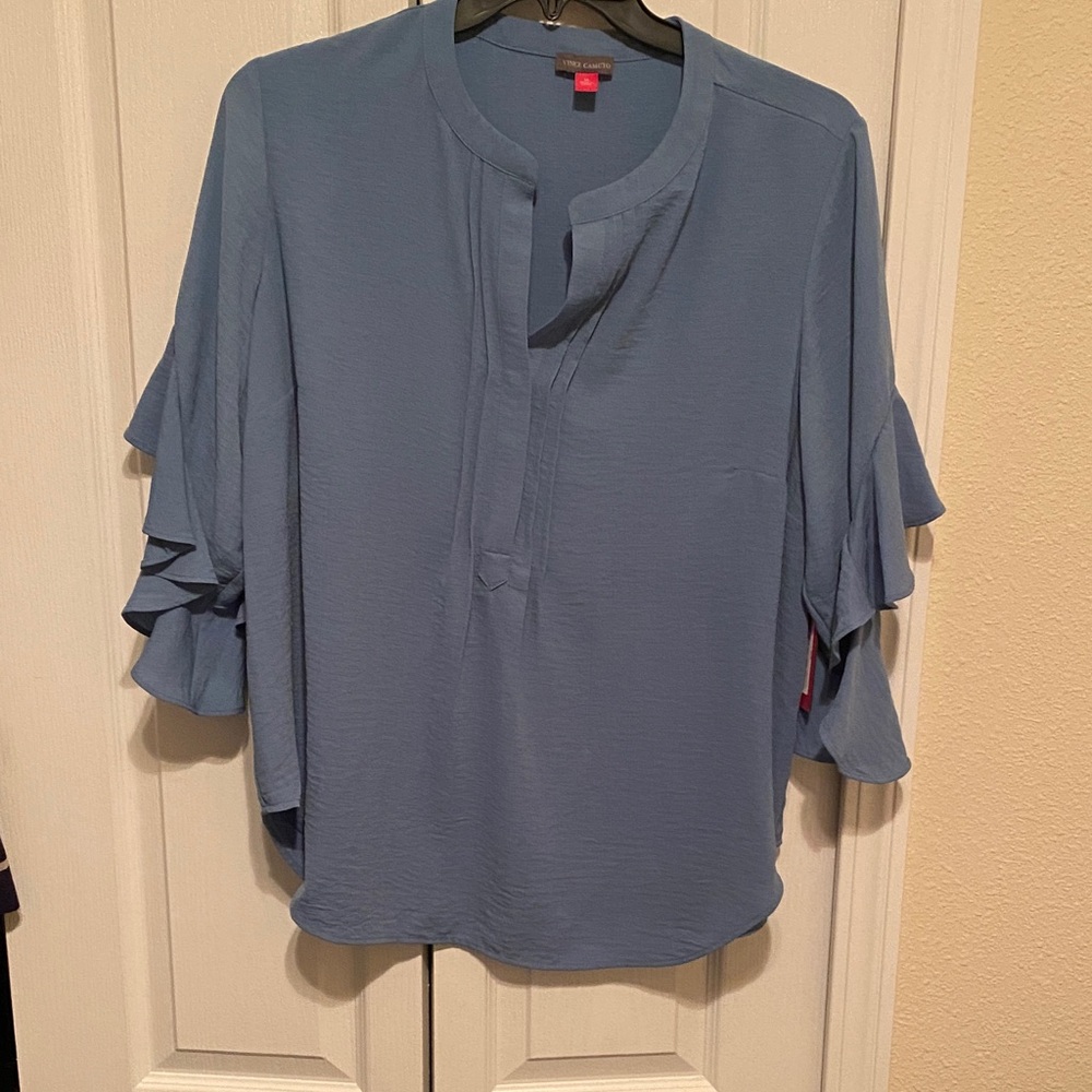Vince Camuto Blue Ruffle Sleeve Blouse
